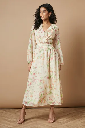 Oasis Womens Petite Printed Cut Out Long Sleeve Midi Dress - - Size 8 UK