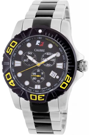 Calibre Mens Akron Swiss Made Movement Watch Two Tone Stainless Steel Strap Black Dial - - One Size