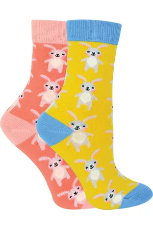 Miss Sparrow 2 Pack Girls Bamboo Animal Patterned Socks - Rabbits - Cotton - Size 2-3Y