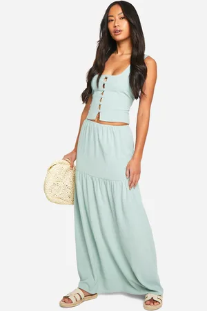 Boohoo Womens Tiered Linen Look Maxi Skirt - viscose - Size 12 UK