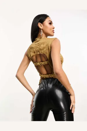 ASOS Womens glitter mesh tank top with open back in - Size 4 UK