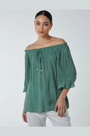Blue Vanilla Womens Bardot Tie Front Top - - Size Small