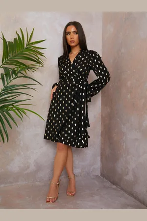 Chi Chi London Womens Ruffle Sleeve Foil Spot Wrap Mini Dress in - Size 10 UK