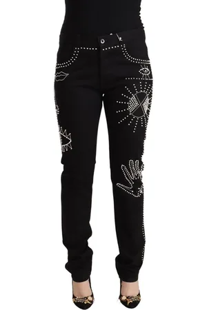 VALENTINO WoMens Cotton Mid Waist Embellished Slim Fit Jeans material_cotton - Size 30 (Waist)