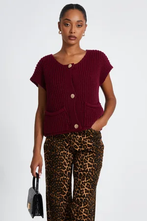 Quiz Womens Dark Red Knit Sleeveless Cardigan - - Size Small