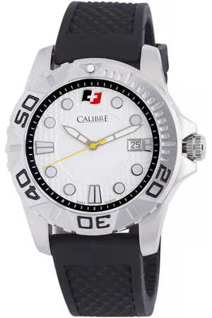 Calibre Mens Akron Swiss Made Movement Watch Rubber Strap White Dial - One Size
