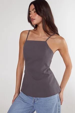 NASTY GAL Womens Tailored Cotton Twill Backless Longline Top - - Size 18 UK