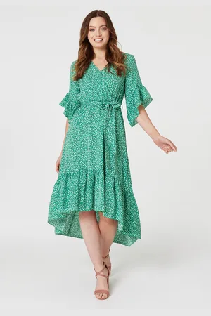 Izabel London Womens Printed Frilled Wrap Front Dress - Size 10 UK