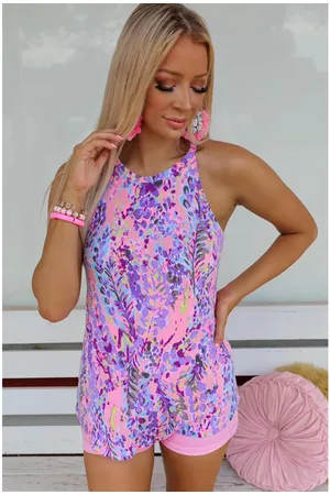 Azura Exchange WoMens Tropical Floral Print Tank Top in Multicolor - - Size Large