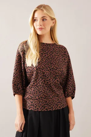 wallis Womens Petite Abstract Print Elasticated Cuff Top - - Size 14 UK