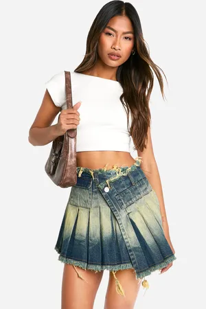 Boohoo Womens Distressed Hem Denim Tennis Skirt - Cotton - Size 12 UK