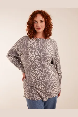 Blue Vanilla Womens Curve Leopard Print Jumper - Viscose/Polyester - Size UK 22-24