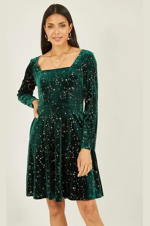Mela Womens Star Foil Print Long Sleeve Skater Dress - Size 16 UK
