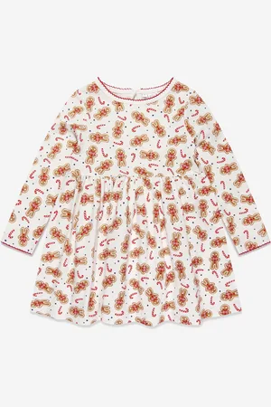 Rachel Riley Girls Gingerbread Jersey Dress in White - - Size 6Y