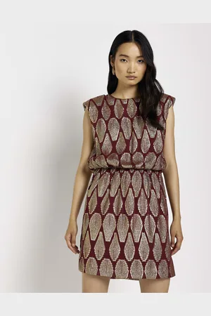River Island Womens Mini Shift Dress Red Print Shoulder Pad - viscose - Size 8 UK