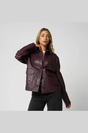 Barneys Originals Womens Real Leather Utility Jacket In - Size 12 UK