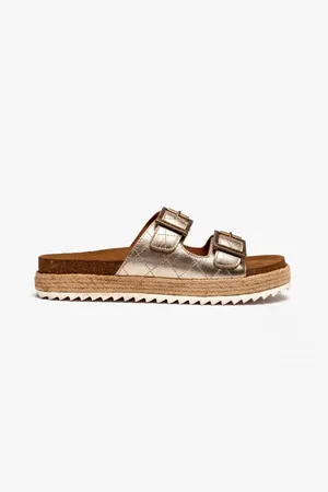 Barbour Womens PAMELA Ladies Quilted Sandals Metallic - Size UK 3