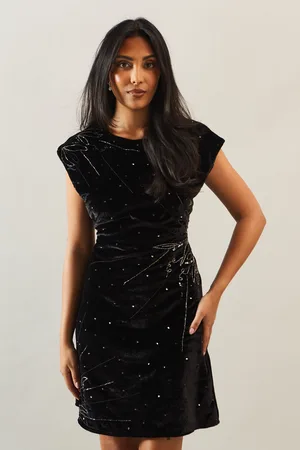 wallis Womens Petite Occasion Velvet Embellished Sequin Shift Dress - - Size 14 UK