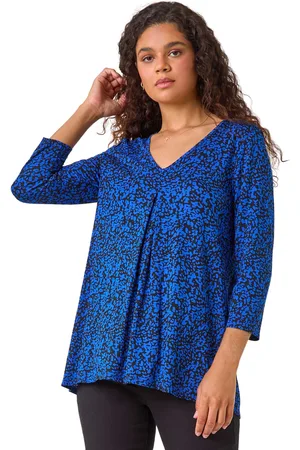 Roman Womens Abstract Print Pleat Front Tunic Top - - Size 10 UK