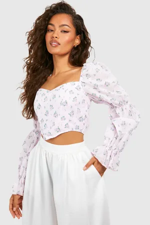 Boohoo Womens Floral Puff Sleeve Corset - - Size 8 UK