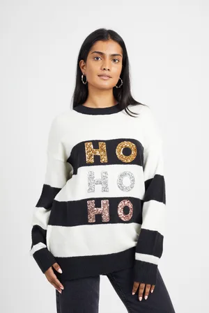 Brave Soul Womens Sequin Slogan Christmas Jumper - Size Small