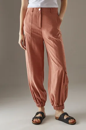 warehouse Womens Peach Satin Utility Eyelet Detail Cuffed Trousers - - Size 6 UK