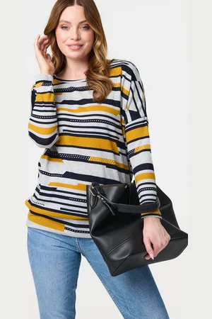 Izabel London Womens Striped Long Sleeve Drop Shoulder Top - Size 8 UK