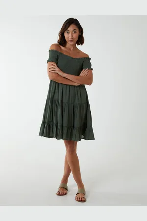 Blue Vanilla Womens Bardot Shirred Neck Line Floaty Dress - - Size Small