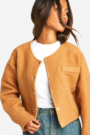 Boohoo Womens Textured Wool Look Cropped Bomber Jacket - - Size 8 UK