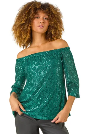 Roman Womens Bardot Sequin Top - - Size 14 UK