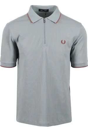 Fred Perry Mens Textured Zip Neck Polo Silver - Size Medium