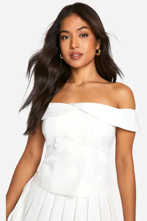 Boohoo Womens Petite Tailored Bardot Top - - Size 6 UK