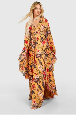 Boohoo Womens Tropical Floral Chiffon Print Cut Out Maxi Dress - - Size 8 UK