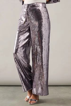 wallis Womens Sequin Wide Leg Trousers - - Size 18 UK
