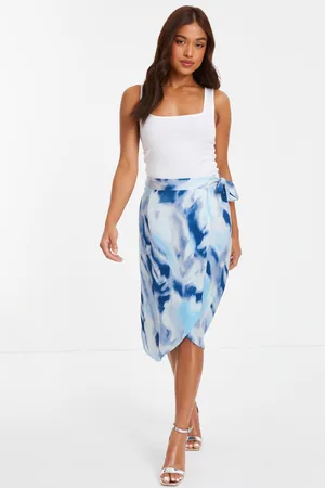 Quiz Womens Petite Satin Marble Print Wrap Midi Skirt - Size 10 UK