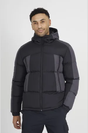Brave Soul Mens Panel Detail Padded Hooded Jacket - Size Large