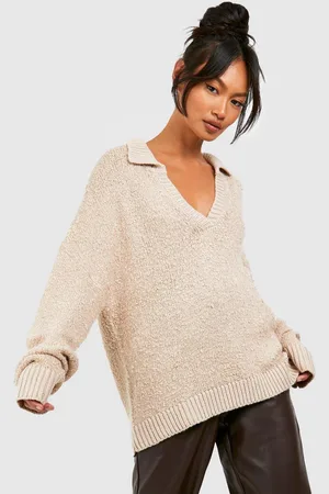 Boohoo Womens Boucle Polo Collar Jumper - - Size Medium