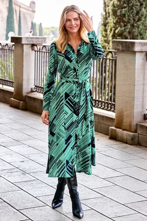 Sosandar Womens & Black Geometric Print Midi Shirt Dress With Belt - Size 10 UK
