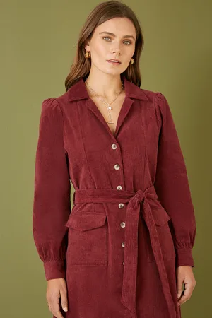 Yumi Womens Cord Midi Shirt Dress - Size 16 UK