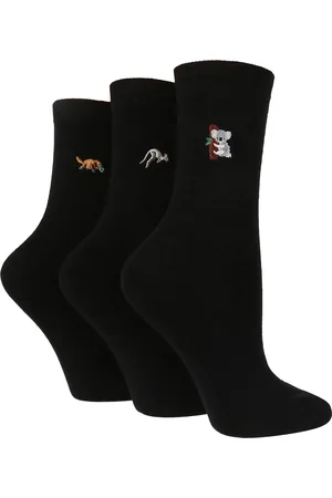 Wild Feet Womens Wild Feet - 3 Pack Ladies Embroidered Animal Design Cotton Rich Socks - - Size UK 4-6.5