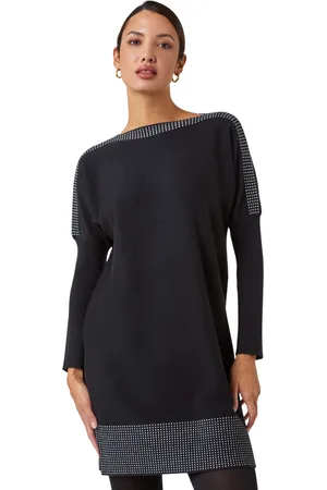 Roman Womens Spot Print Border Knitted Jumper Dress - - Size 20 UK