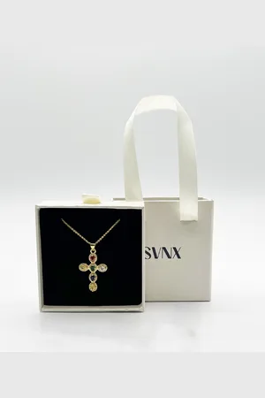 SVNX Womens Cross Pendant Necklace in Multi Colour Stones - - One Size