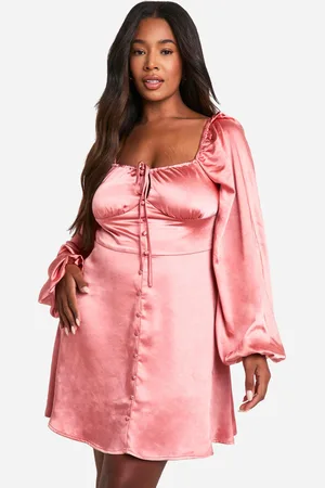 Boohoo Womens Plus Satin Balloon Sleeve Milkmaid Mini Skater Dress - - Size 18 UK