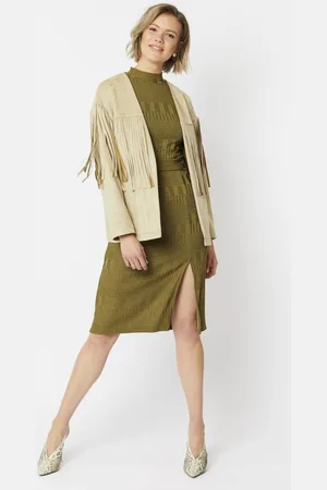 Jayley Womens Faux Suede Jacket with Tassels Shimmer - - One Size