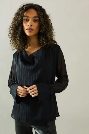 wallis Womens Cowl Neck Shadow Stripe Collared Blouse - - Size 10 UK