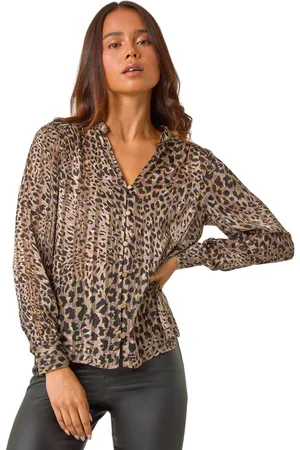 Roman Womens Petite Animal Print Button Up V-Neck Blouse - - Size 18 UK