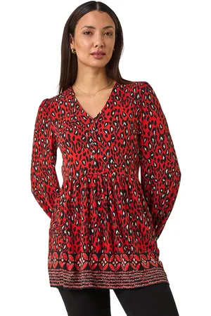 Roman Womens Abstract Printed V-Neck Tunic Top - - Size 14 UK