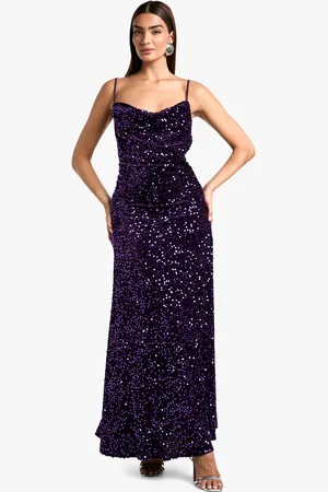 Boohoo Womens Velvet Sequin Cowl Neck Slip Maxi Dress - - Size 12 UK