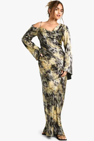 Boohoo Womens Petite Drape Shoulder Abstract Animal Maxi Dress - - Size 6 UK