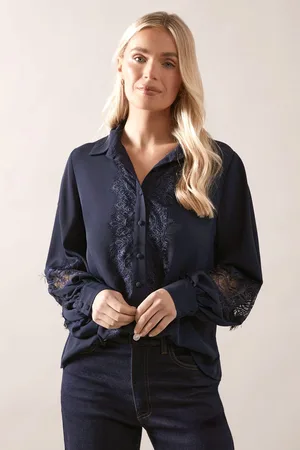 wallis Womens Petite Lace Trim Georgette Blouse - - Size 10 UK